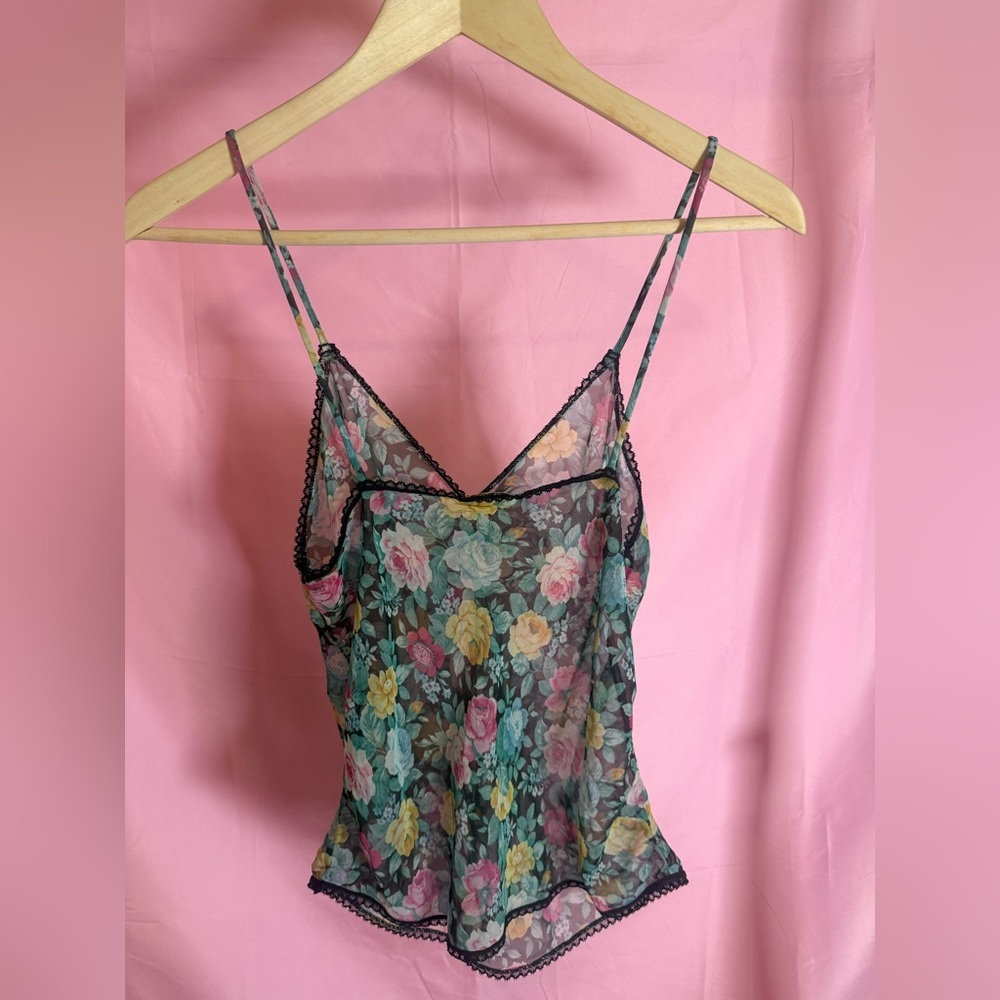 Floral Sheer Camisole Tank Top - Black Floral - Picture 3 of 3